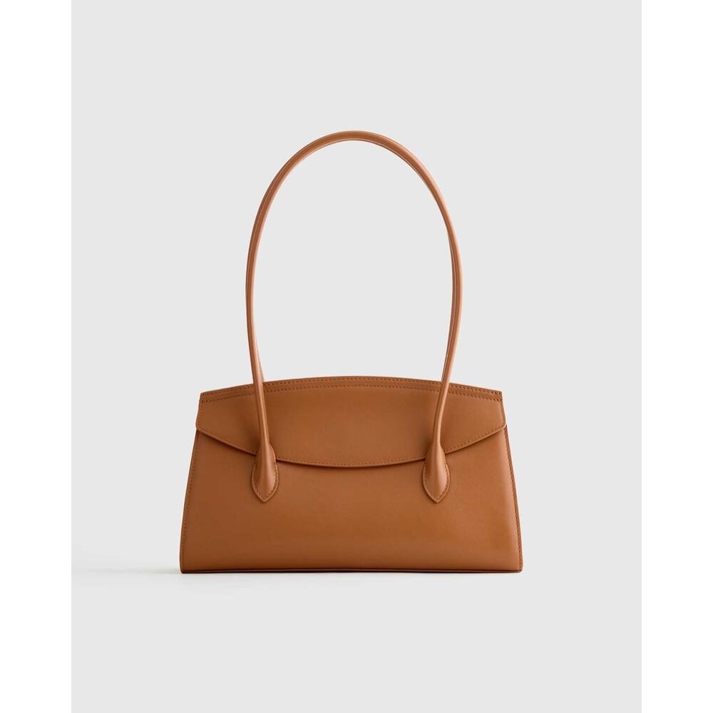 NWT Quince Italian Leather Double Strap Shoulder Bag Cognac Brown - Picture 1 of 3